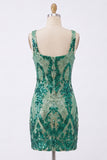 Dark Green Sparkly Sequin Bodycon Square Neck Short Cocktail Dress