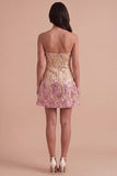Sparkly Gold and Pink Bodycon Sequin Strapless Short Cocktail Dress