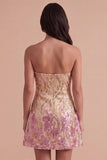 Sparkly Gold and Pink Bodycon Sequin Strapless Short Cocktail Dress