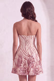 Sparkly Gold and Pink Bodycon Sequin Strapless Short Cocktail Dress