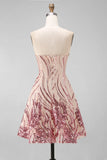 Sparkly Gold and Pink Bodycon Sequin Strapless Short Cocktail Dress