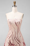 Sparkly Gold and Pink Bodycon Sequin Strapless Short Cocktail Dress