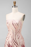 Sparkly Gold and Pink Bodycon Sequin Strapless Short Cocktail Dress