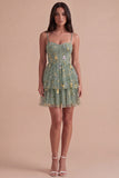 Dusty Sage Floral Corset Spaghetti Straps A Line Short Cocktail Dress