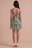 Dusty Sage Floral Corset Spaghetti Straps A Line Short Cocktail Dress