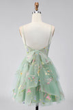 Dusty Sage Floral Corset Spaghetti Straps A Line Short Cocktail Dress