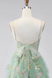 Dusty Sage Floral Corset Spaghetti Straps A Line Short Cocktail Dress