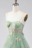 Dusty Sage Floral Corset Spaghetti Straps A Line Short Cocktail Dress