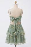 Dusty Sage Floral Corset Spaghetti Straps A Line Short Cocktail Dress