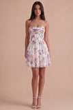 Ivory Floral Corset A Line Strapless Short Cocktail Dress