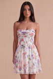 Ivory Floral Corset A Line Strapless Short Cocktail Dress
