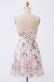 Ivory Floral Corset A Line Strapless Short Cocktail Dress