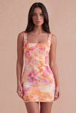 Sparkly Orange Floral Sequin Square Neck Bodycon Short Cocktail Dress