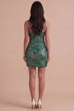 Sparkly Dark Green Sequin Bodycon Spaghetti Straps Short Cocktail Dress
