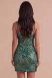 Sparkly Dark Green Sequin Bodycon Spaghetti Straps Short Cocktail Dress