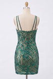 Sparkly Dark Green Sequin Bodycon Spaghetti Straps Short Cocktail Dress