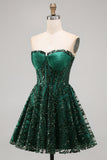Sparkly Dark Green Sequin Corset  A Line Sweetheart Short Cocktail Dress