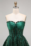 Sparkly Dark Green Sequin Corset  A Line Sweetheart Short Cocktail Dress