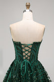 Sparkly Dark Green Sequin Corset  A Line Sweetheart Short Cocktail Dress