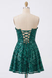 Sparkly Dark Green Sequin Corset  A Line Sweetheart Short Cocktail Dress
