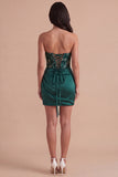 Dark Green Floral Bodycon Sweetheart Short Ruched Cocktail Dress