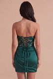 Dark Green Floral Bodycon Sweetheart Short Ruched Cocktail Dress