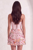 Pink Floral Corset A Line Strapless Short Cocktail Dress