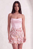 Pink Floral Corset A Line Strapless Short Cocktail Dress