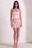 Pink Floral Corset A Line Strapless Short Cocktail Dress