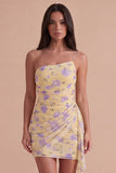 Light Yellow Floral Bodycon One Shoulder Short Cocktail Dress