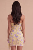 Light Yellow Floral Bodycon One Shoulder Short Cocktail Dress