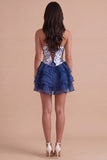 Blue Floral A Line Sweetheart Ruffled Short Cocktail Dress