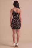 Black Sparkly Sequin One Shoulder Bodycon Short Cocktail Dress