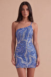Blue Sparkly Sequin One Shoulder Bodycon Short Cocktail Dress