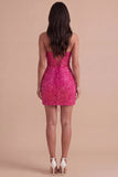 Fuchsia Sparkly Sequin Strapless Bodycon Short Cocktail Dress