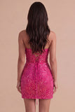 Fuchsia Sparkly Sequin Strapless Bodycon Short Cocktail Dress