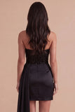 Sparkly Black Sequin Corset Sweetheart Bodycon Short Cocktail Dress with Slit