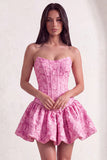 Blue Floral Corset Strapless A Line Short Cocktail Dress