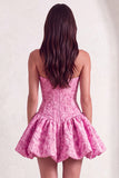 Blue Floral Corset Strapless A Line Short Cocktail Dress