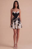 Black Floral Spaghetti Straps Corset A Line Short Cocktail Dress