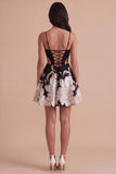 Black Floral Spaghetti Straps Corset A Line Short Cocktail Dress