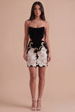 Black Floral Strapless Corset Bodycon Short Cocktail Dress