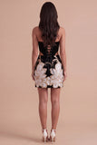 Black Floral Strapless Corset Bodycon Short Cocktail Dress