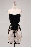 Black Floral Strapless Corset Bodycon Short Cocktail Dress