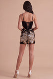 Sparkly Black Floral Sequin Spaghetti Straps Corset Bodycon Short Cocktail Dress