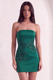 Sparkly Dark Green Floral Sequin Strapless Bodycon Short Cocktail Dress