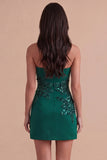 Sparkly Dark Green Floral Sequin Strapless Bodycon Short Cocktail Dress