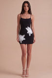 Black Floral Spaghetti Straps Bodycon Short Cocktail Dress