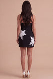 Black Floral Spaghetti Straps Bodycon Short Cocktail Dress