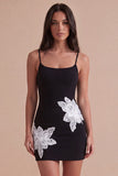 Black Floral Spaghetti Straps Bodycon Short Cocktail Dress